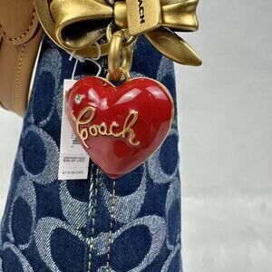 Coach Bow Heart Locket Bag Charm, Brass/Ruby NWT CZ276